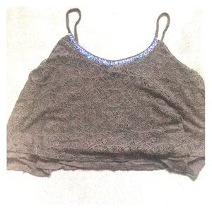Charlotte Russe black lace crop top with blue
